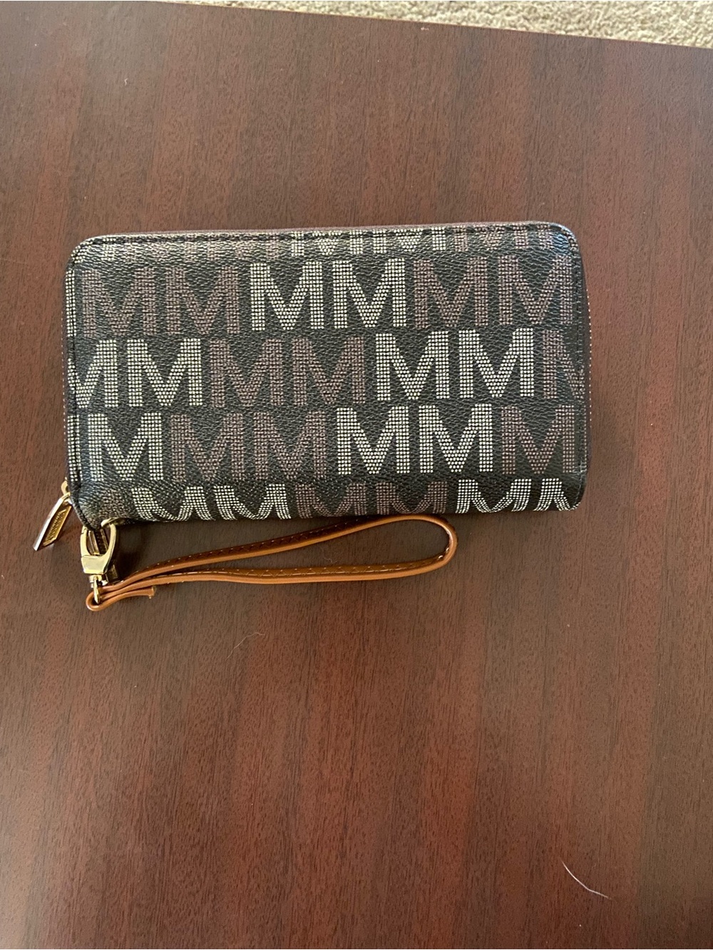 Monogram Wristlet Wallet - Black/Tan